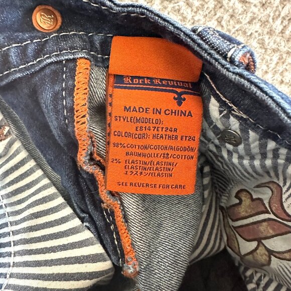 Y2K Rock Revival Easy Straight Jeans Heather Bling Embellished Flap Pocket - Picture 13 of 16